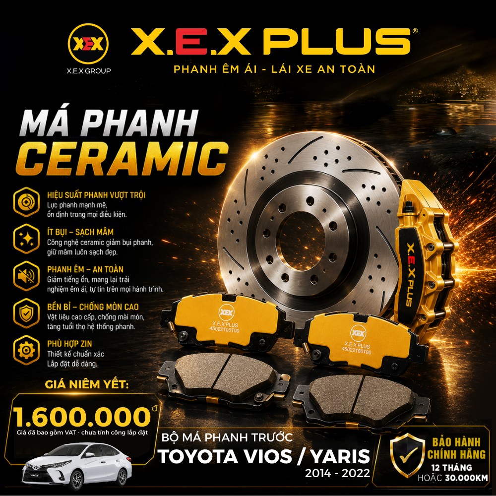Bố thắng (má phanh) trước xe Toyota Vios/Yaris X.E.X Plus
