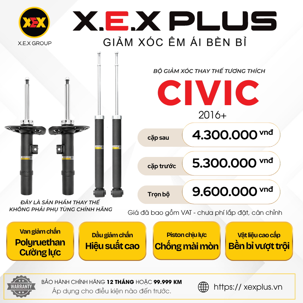 Phuộc Nhún Thay Thế tương thích Honda Civic – X.E.X Plus Giảm Xóc Êm Ái Bền Bỉ