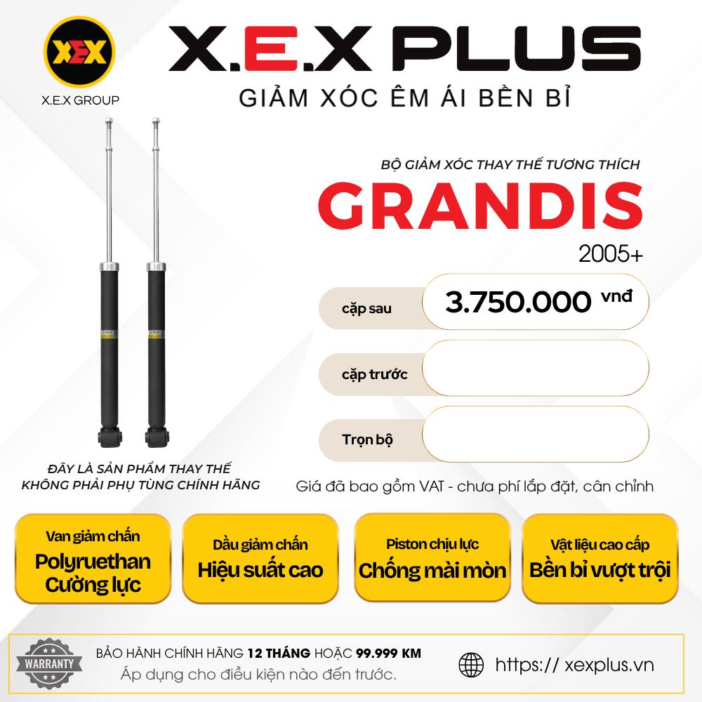 Phuộc Nhún Thay Thế tương thích Mitsubishi Grandis – X.E.X Plus Giảm Xóc Êm Ái Bền Bỉ