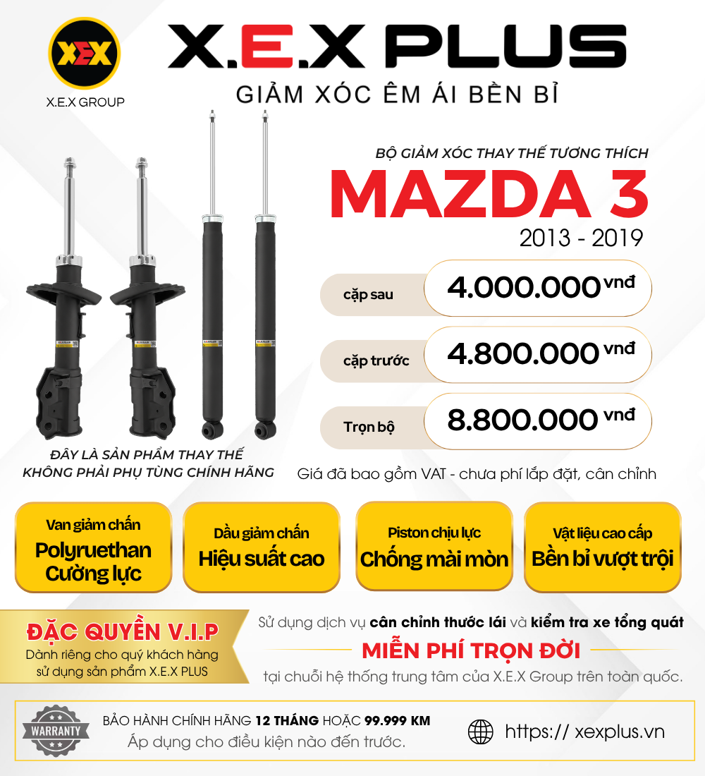 Phuộc Nhún Thay Thế tương thích Mazda 3 – X.E.X Plus Giảm Xóc Êm Ái Bền Bỉ
