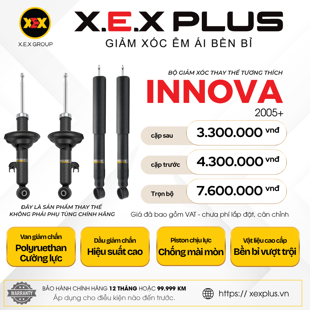Phuộc Nhún Thay Thế tương thích Toyota Innova – X.E.X Plus Giảm Xóc Êm Ái Bền Bỉ