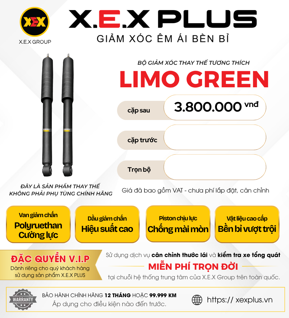 Phuộc Nhún Thay Thế tương thích Vinfast Limo Green – X.E.X Plus Giảm Xóc Êm Ái Bền Bỉ