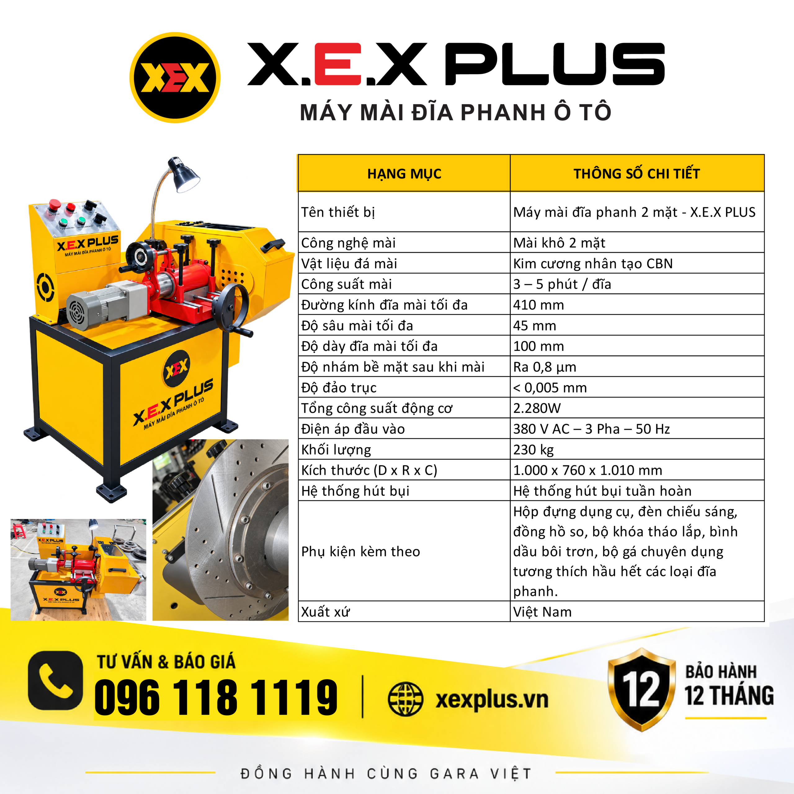 MÁY MÀI ĐĨA PHANH Ô TÔ X.E.X PLUS – CÔNG NGHỆ MÀI KHÔ 2 MẶT, CHÍNH XÁC VÀ HIỆU QUẢ CHO GARA